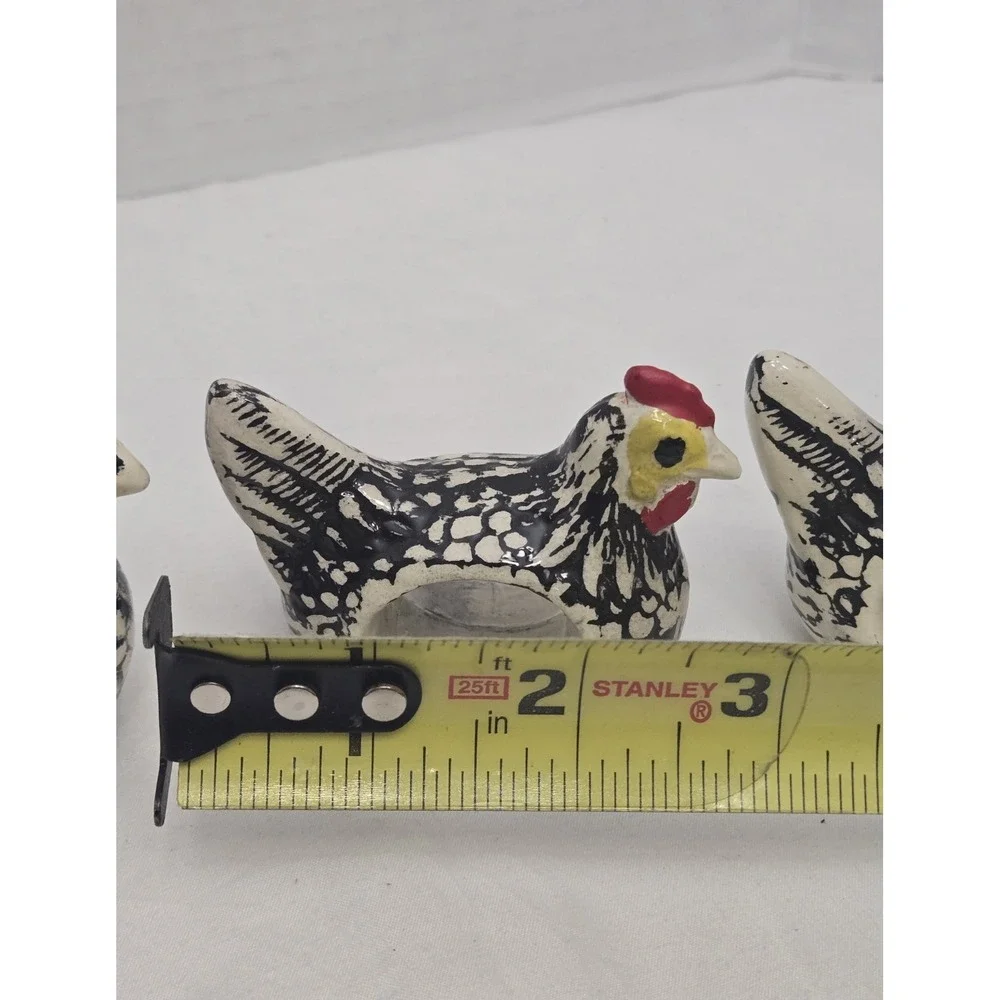 Vintage Hand Painted Ceramic Chicken Rustic Napkin Rings Holders Set of 3